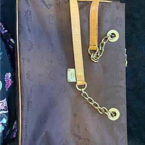 MCM Chocolate Brown Tote with Gold Chain Details